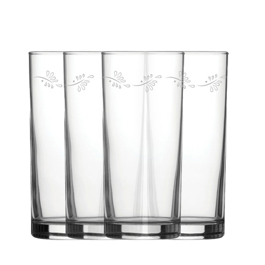 Engraved Leaves Set of 4 Patterned Hiball 12oz Glasses Image 1