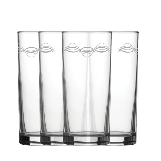Engraved Waves Set of 4 Patterned Hiball 12oz Glasses Image 1