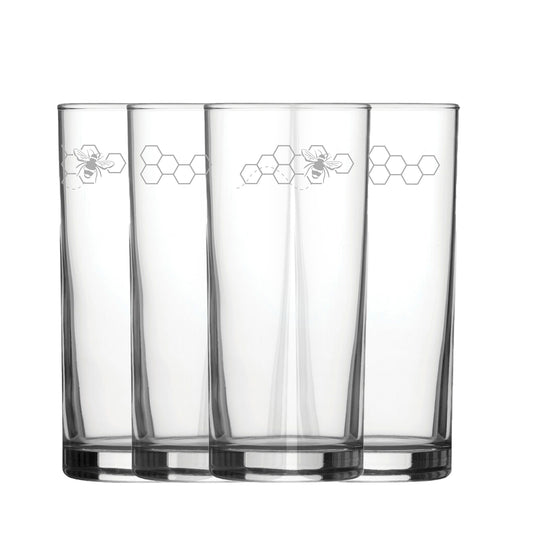 Engraved Bees Set of 4 Patterned Hiball 12oz Glasses Image 1