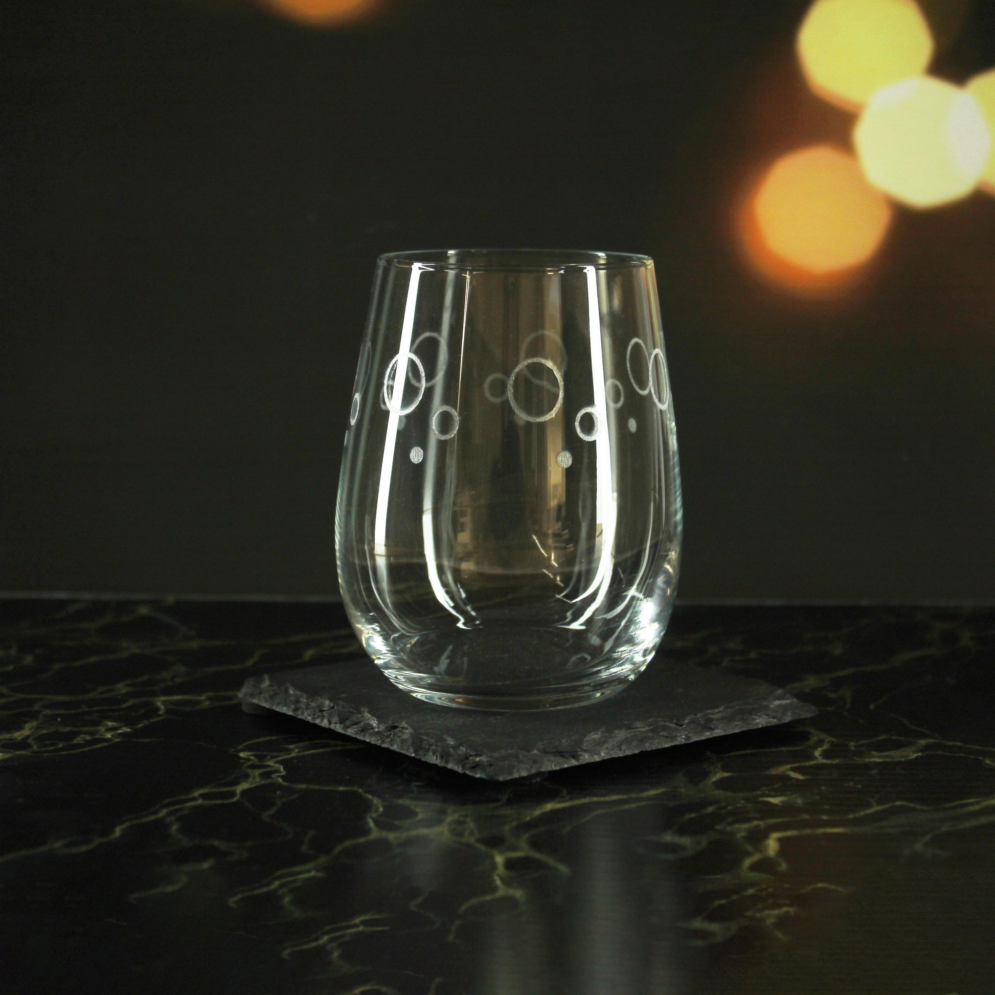 Engraved Circles Pattern Set of 4 Gaia Stemless Wine 12oz Glasses Image 3