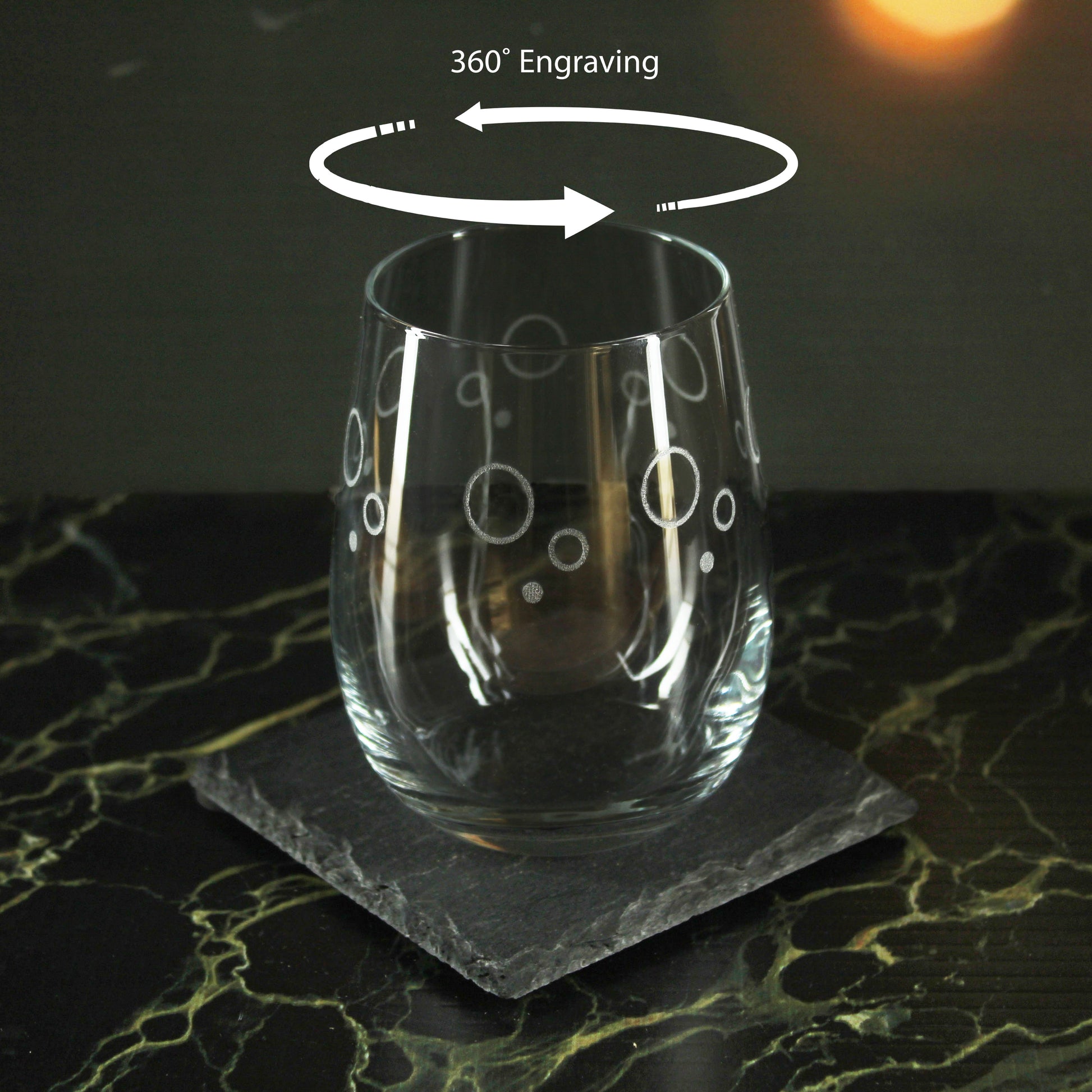 Engraved Circles Pattern Set of 4 Gaia Stemless Wine 12oz Glasses Image 4