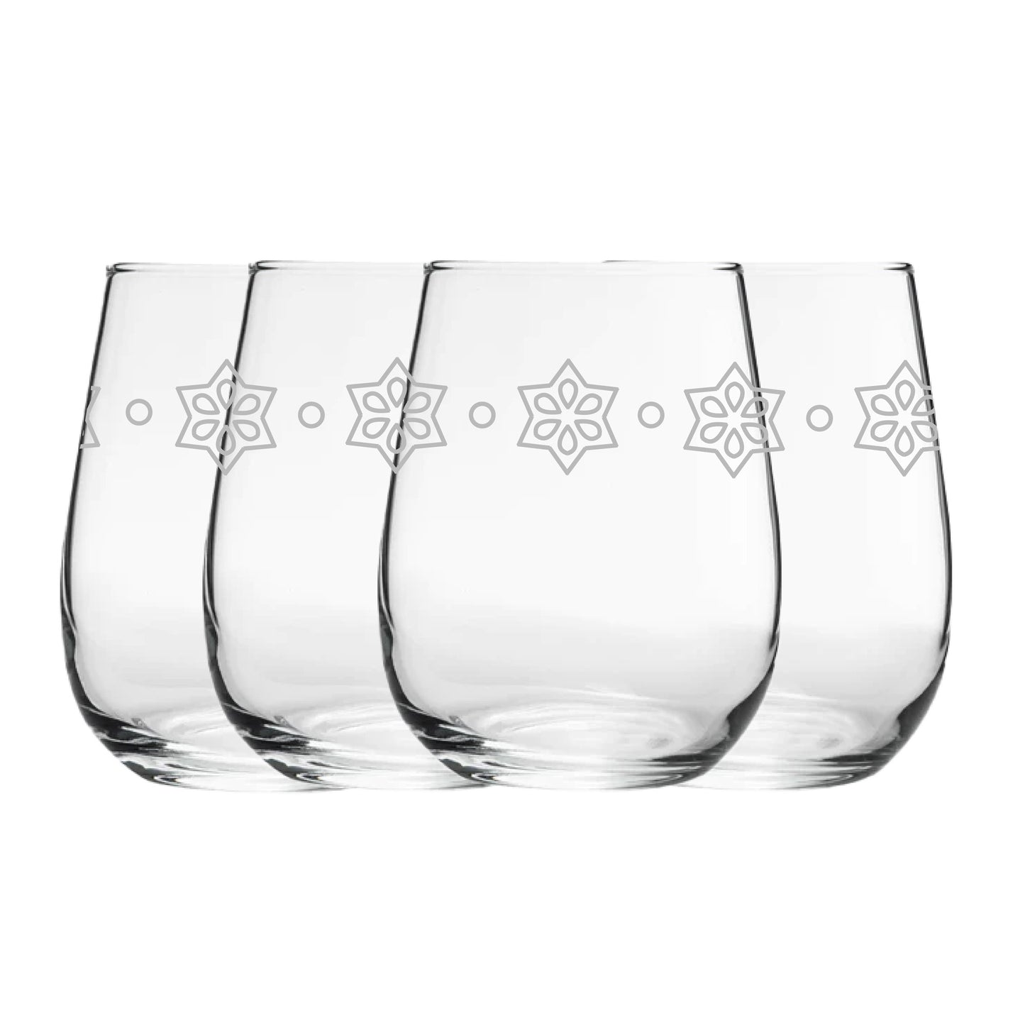 Engraved Stars Pattern Set of 4 Gaia Stemless Wine 12oz Glasses Image 1