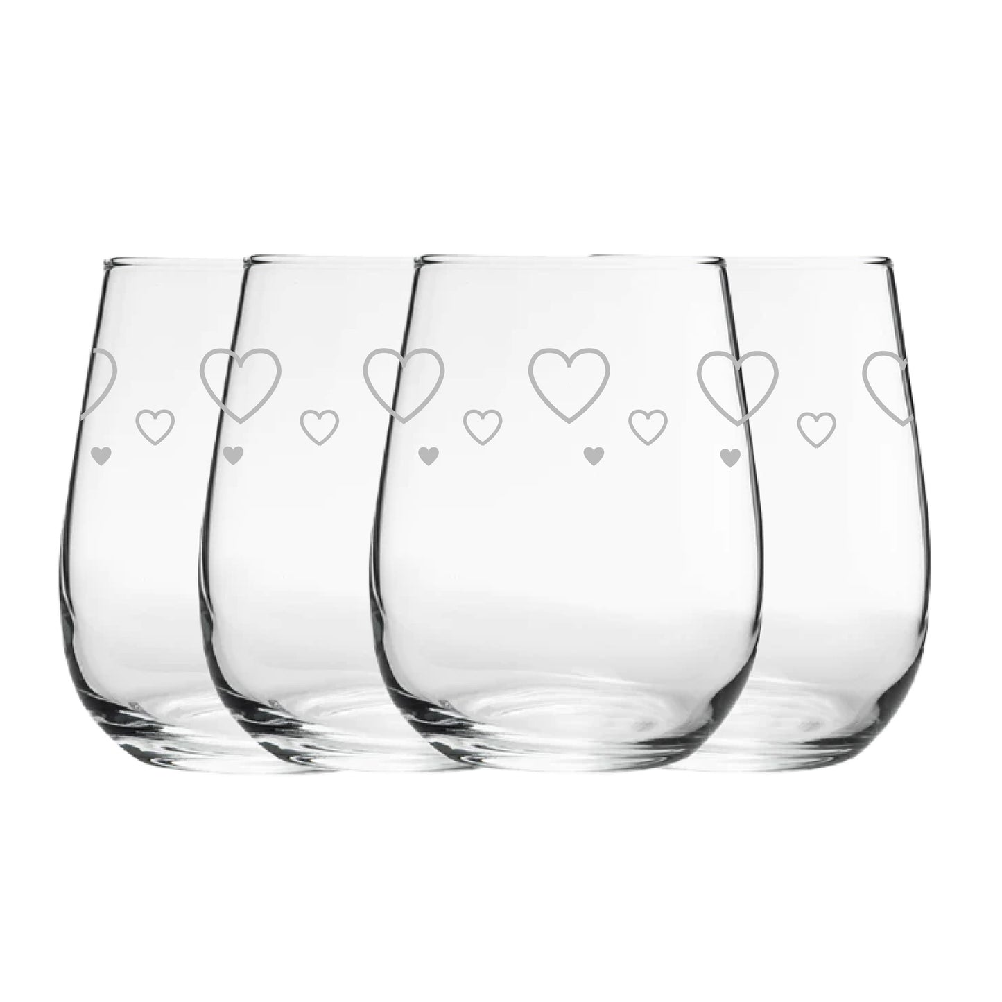 Engraved Hearts Pattern Set of 4 Gaia Stemless Wine 12oz Glasses Image 2