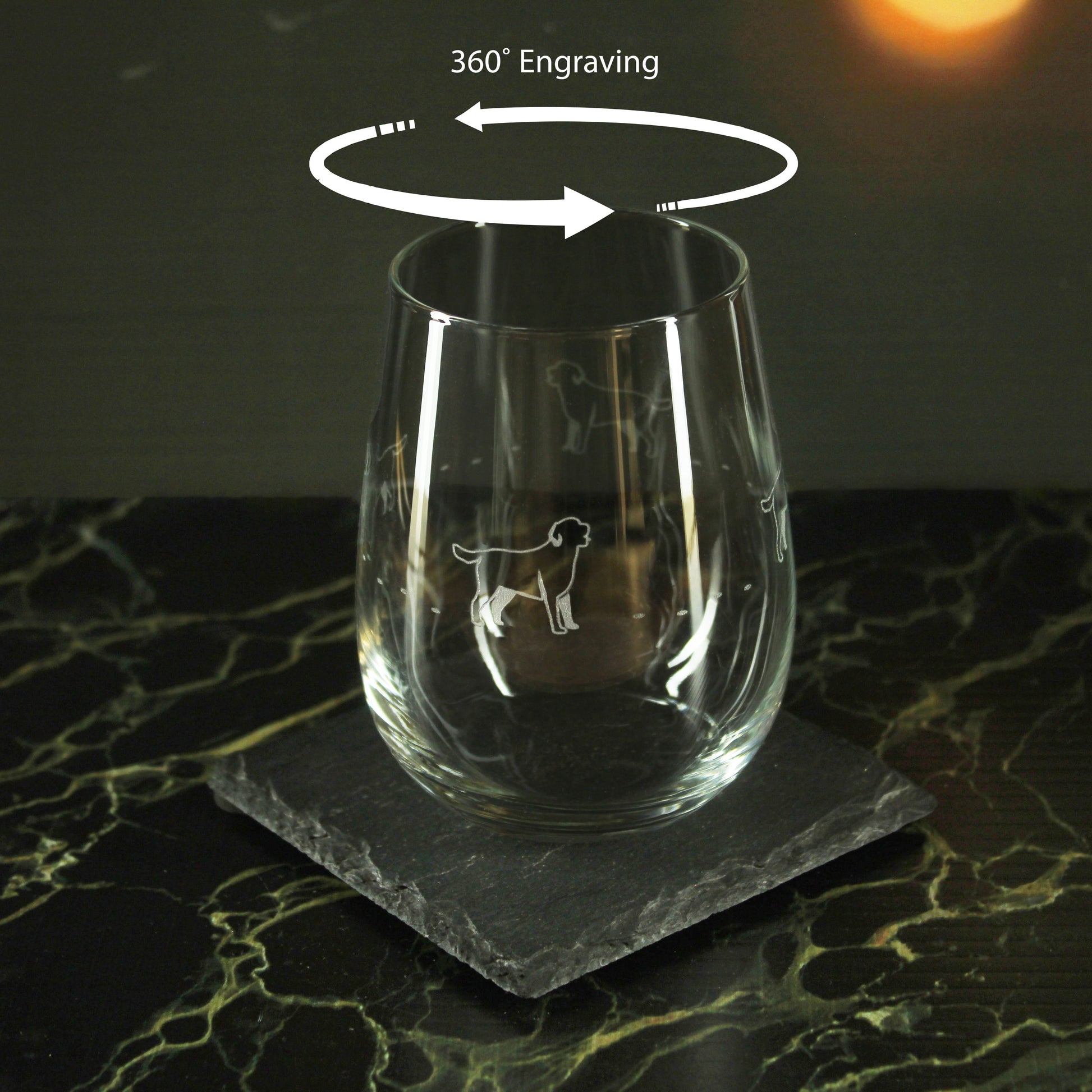 Engraved Dog Pattern Set of 4 Gaia Stemless Wine 12oz Glasses Image 4