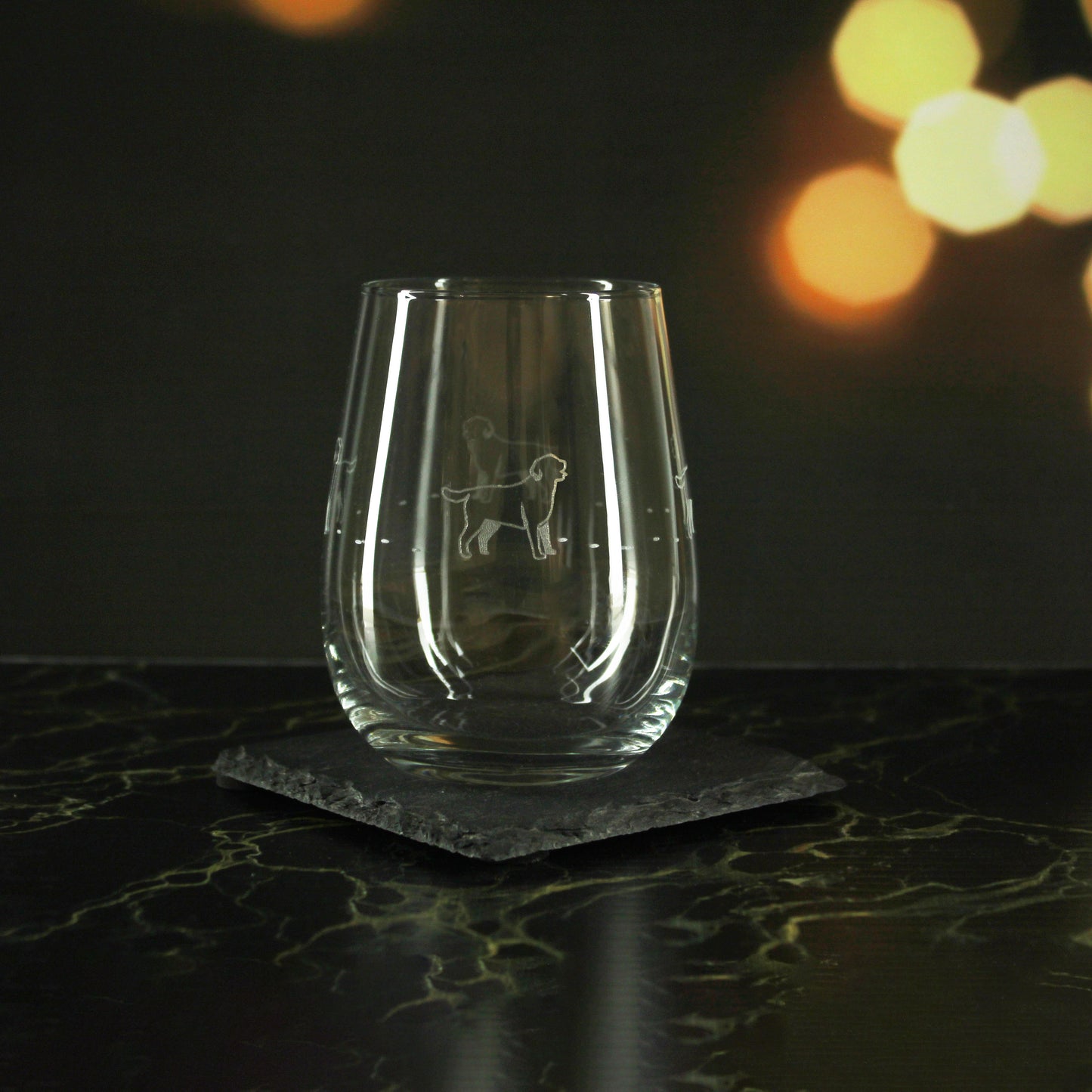 Engraved Dog Pattern Set of 4 Gaia Stemless Wine 12oz Glasses Image 3