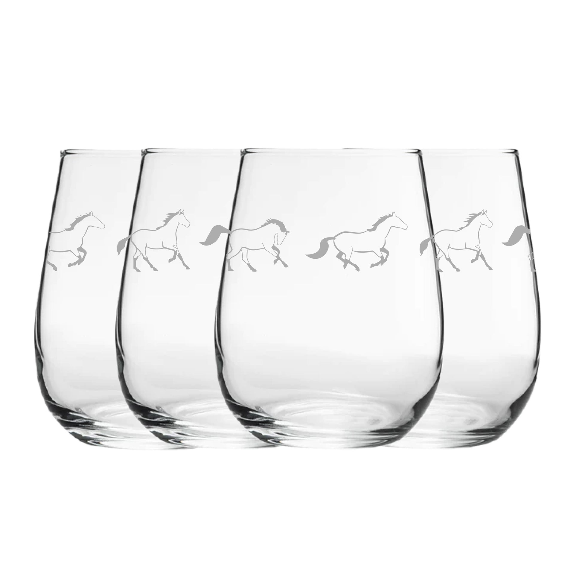 Engraved Horse Pattern Set of 4 Gaia Stemless Wine 12oz Glasses Image 2