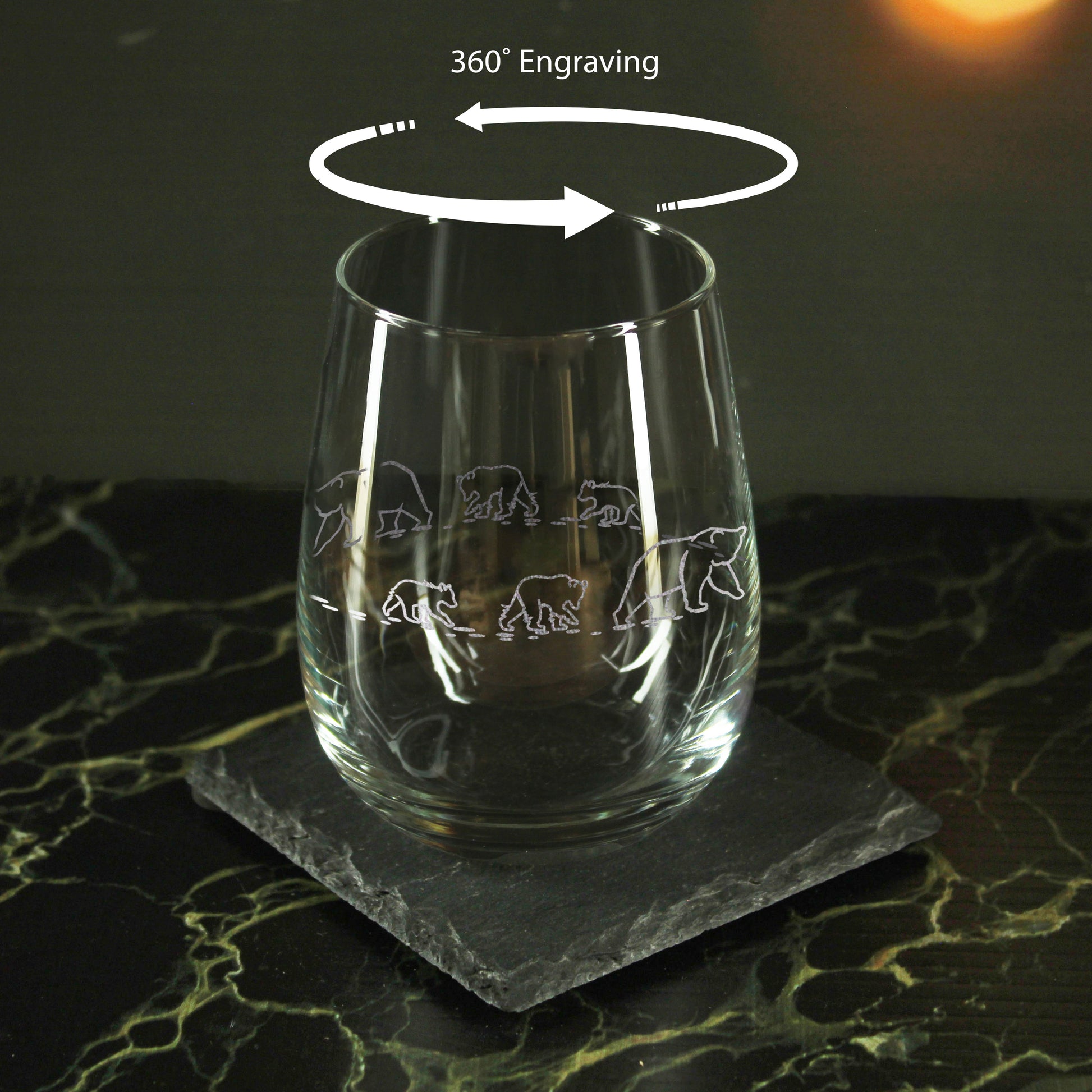 Engraved Bear Pattern Set of 4 Gaia Stemless Wine 12oz Glasses Image 4
