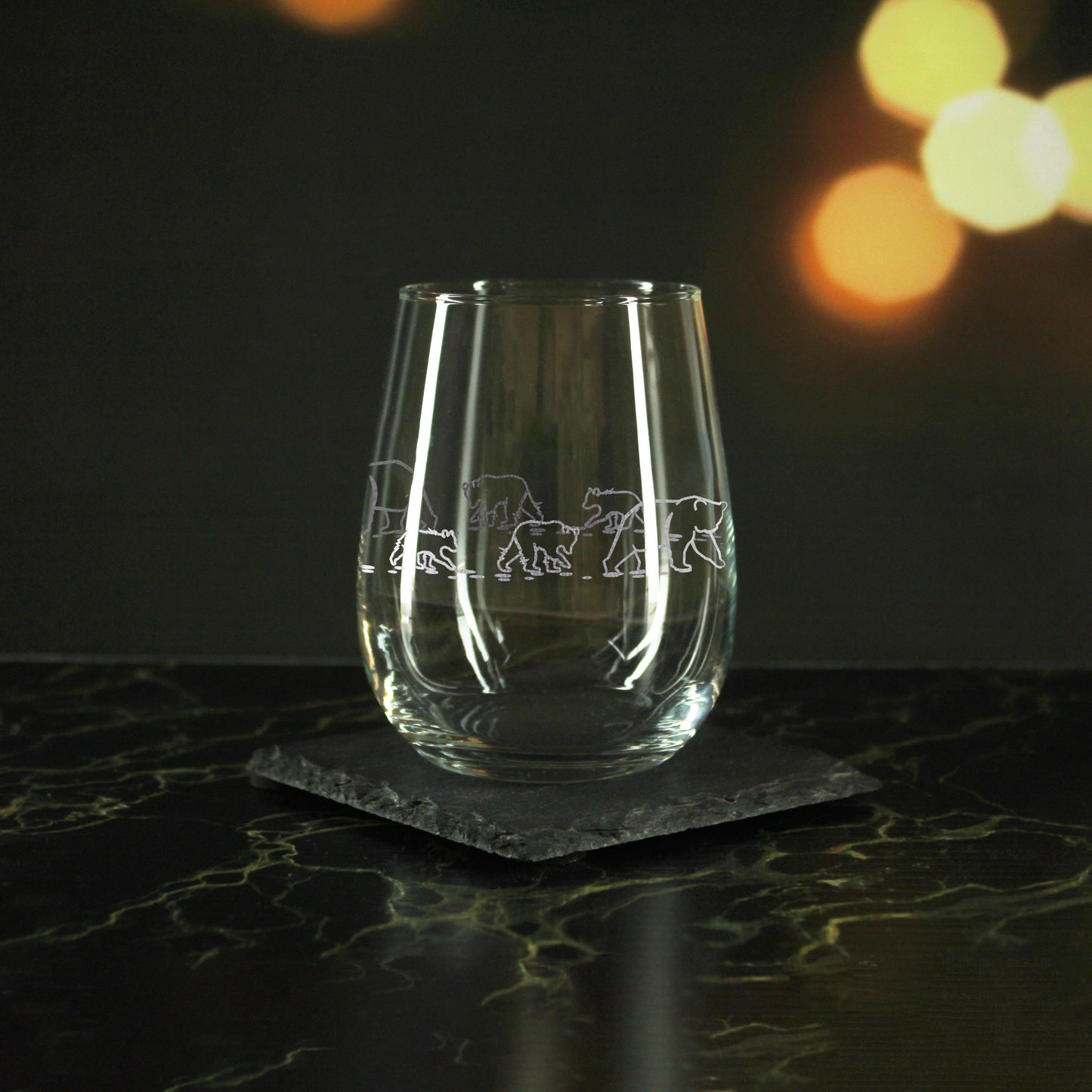 Engraved Bear Pattern Set of 4 Gaia Stemless Wine 12oz Glasses Image 3
