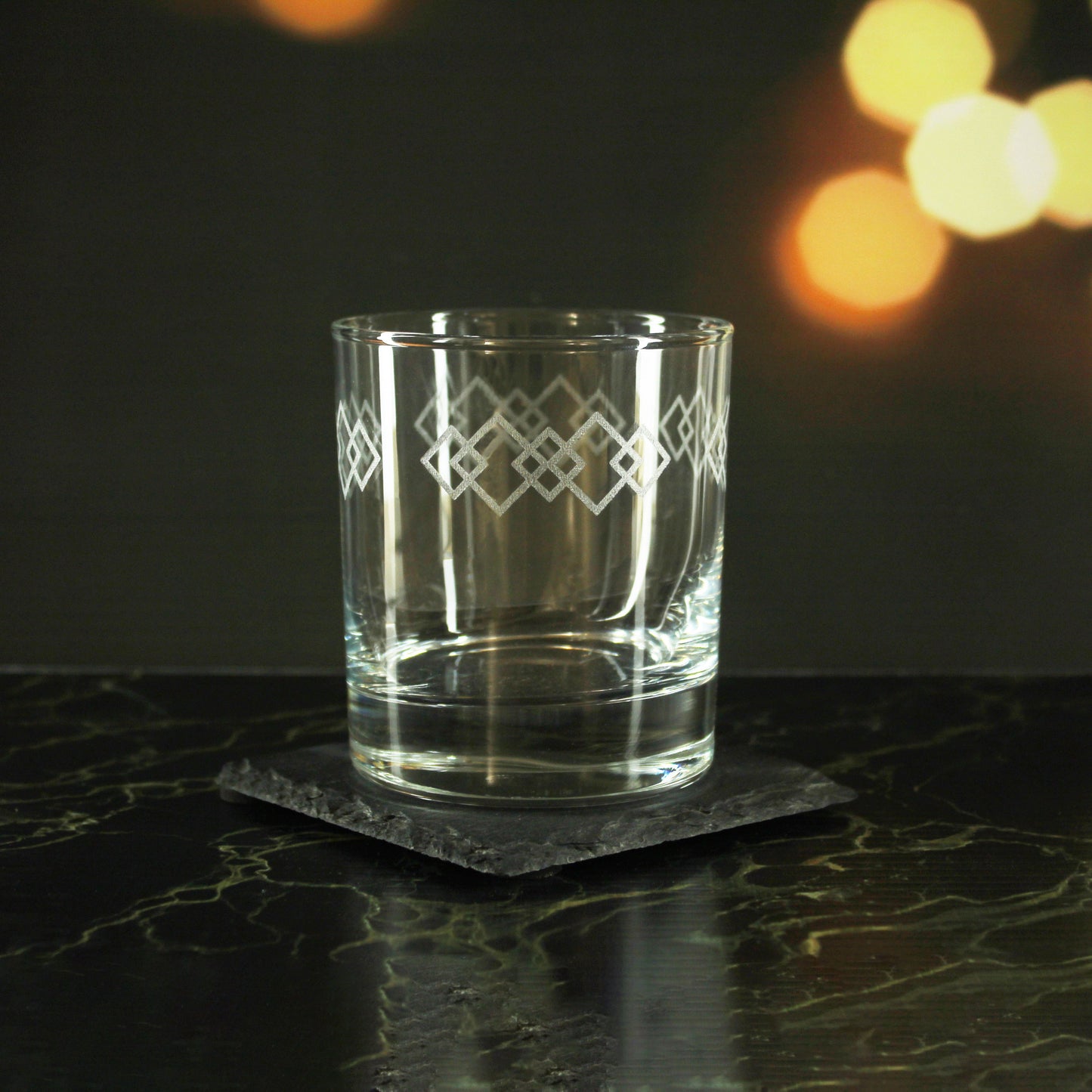 Engraved Squares Pattern Set of 4 Whiskey 11.5oz Glasses Image 3
