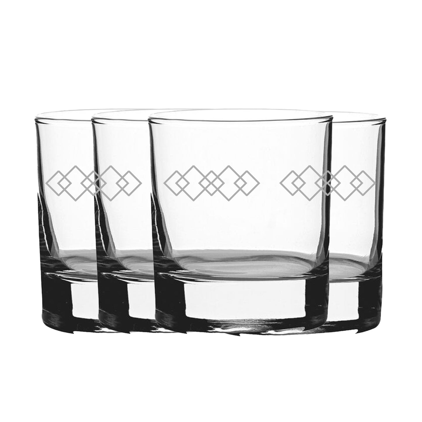 Engraved Squares Pattern Set of 4 Whiskey 11.5oz Glasses Image 2