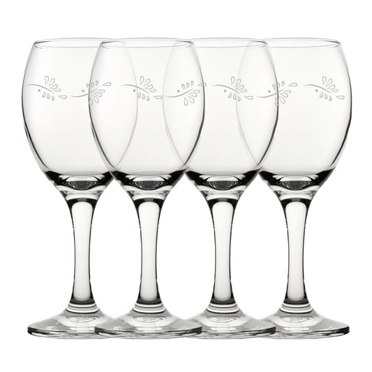 Engraved Leaves Pattern Pure Wine Set of 4 11oz Glasses Image 1
