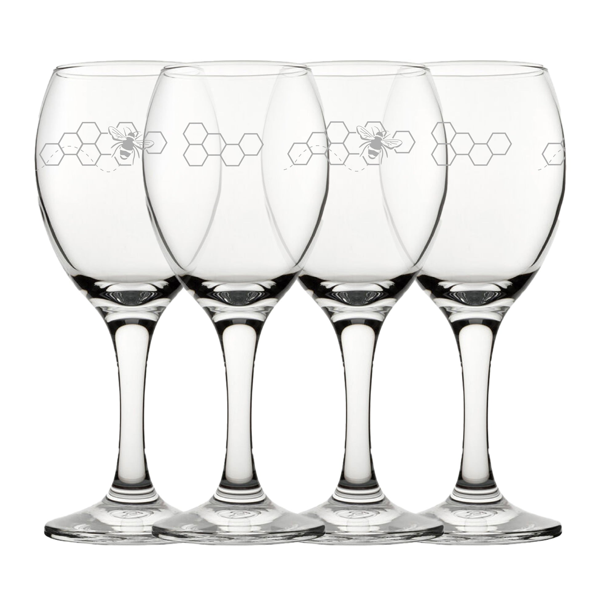 Engraved Bees Pattern Pure Wine Set of 4 11oz Glasses Image 2