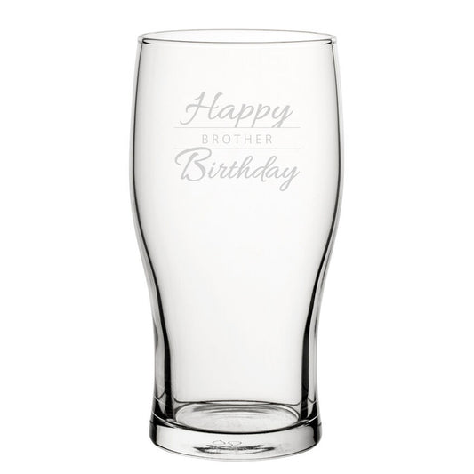Happy Birthday Brother Modern Design - Engraved Novelty Tulip Pint Glass Image 1