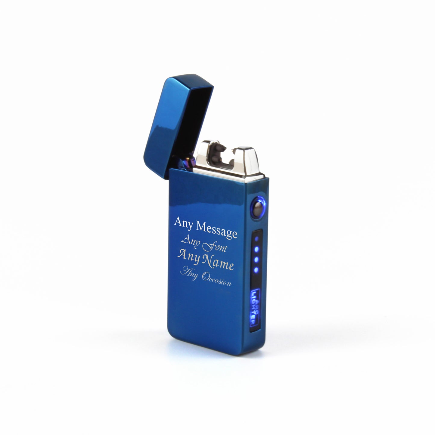 Engraved Electric Arc Lighter, Blue, Any Message, Gift Boxed Image 3