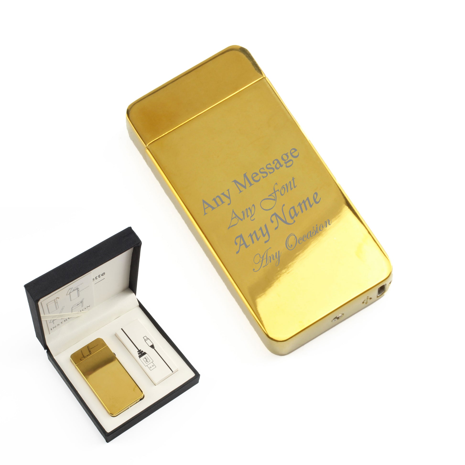 Engraved Electric Arc Lighter, Gold, Any Message, Gift Boxed Image 2