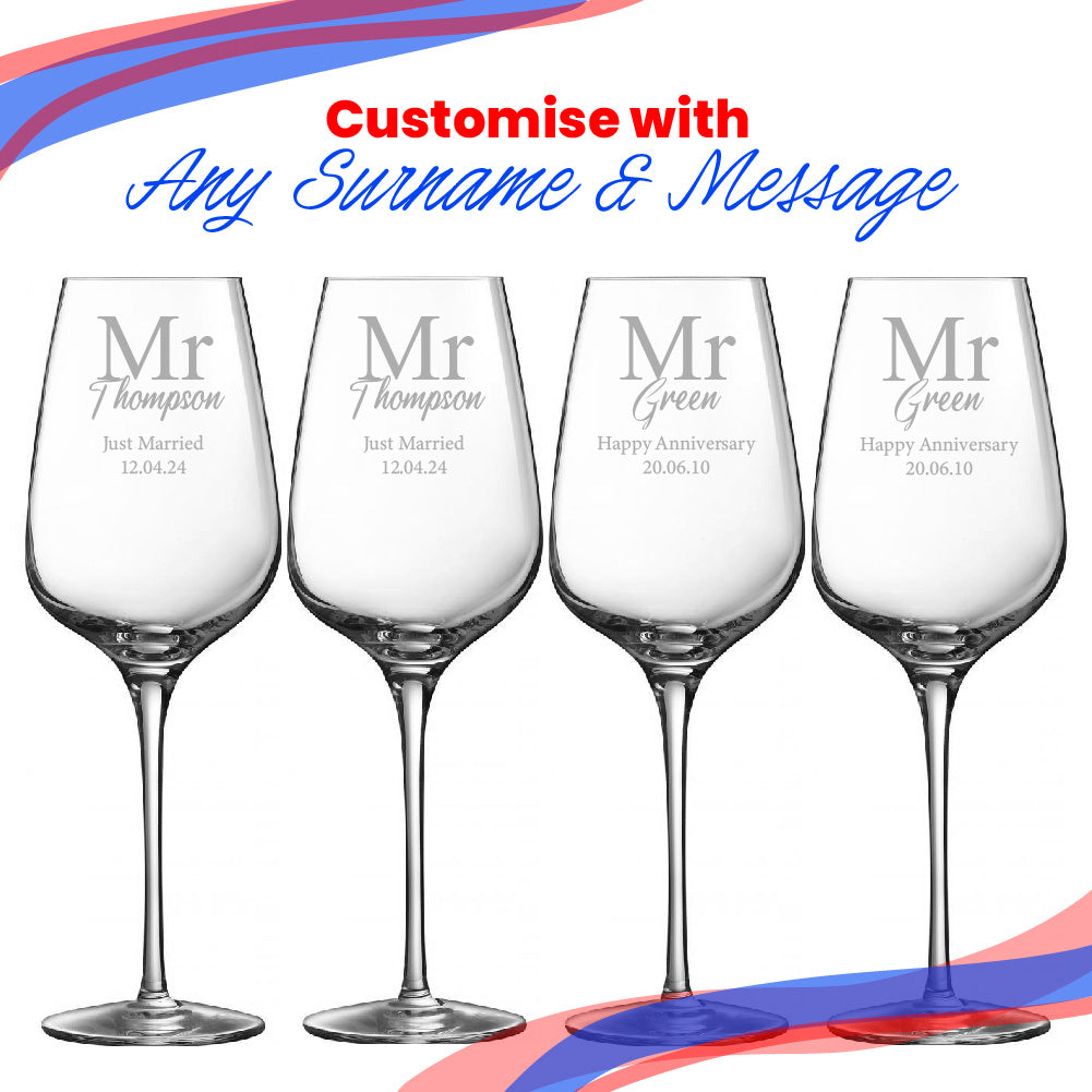 Engraved Mr and Mr Sublym Wine Glasses, 15.8oz/450ml, Classic Font Image 5